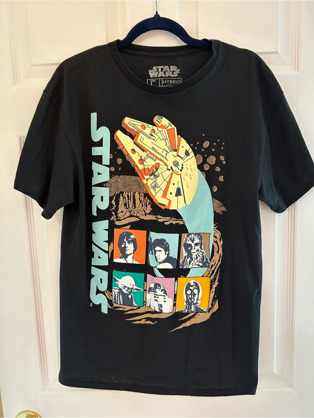 Star Wars Black Tee with Multicolor Retro Falcon Graphic